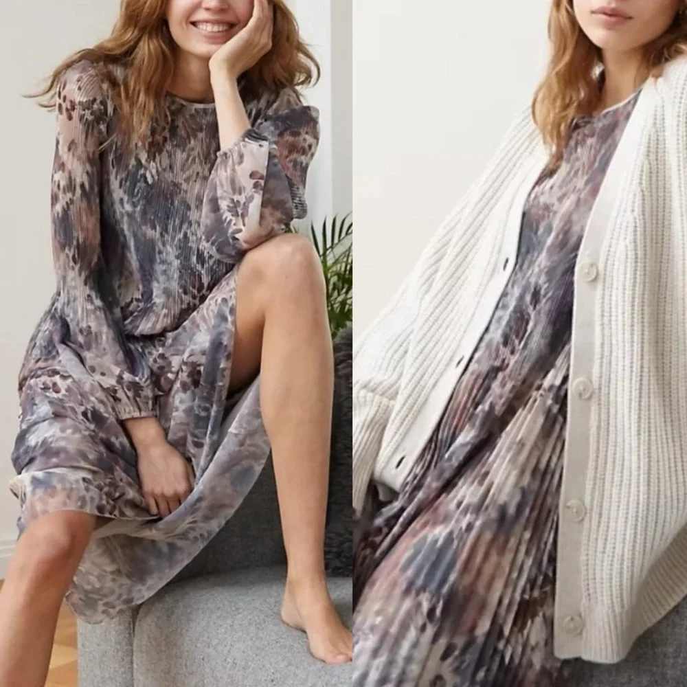 Aritzia Wilfred Daydreamer Pleated Maxi Dress Tannin Foxfire Brown 1X - Picture 2 of 13